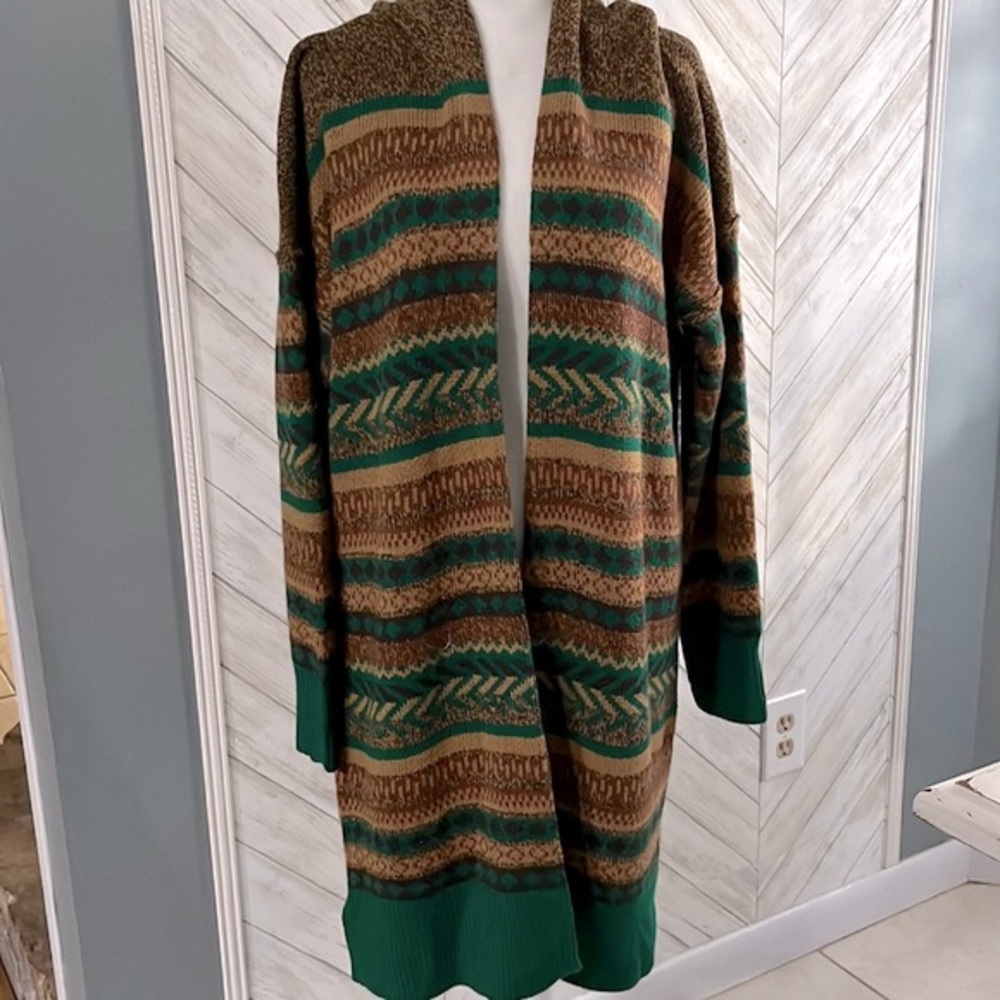 Cato long rust/emerald green cardigan L